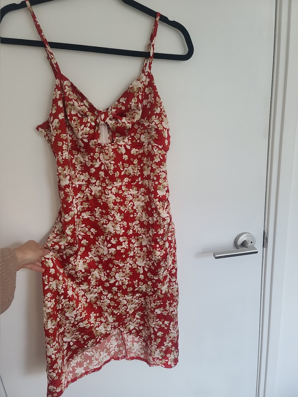 Red Satin Floral Dress